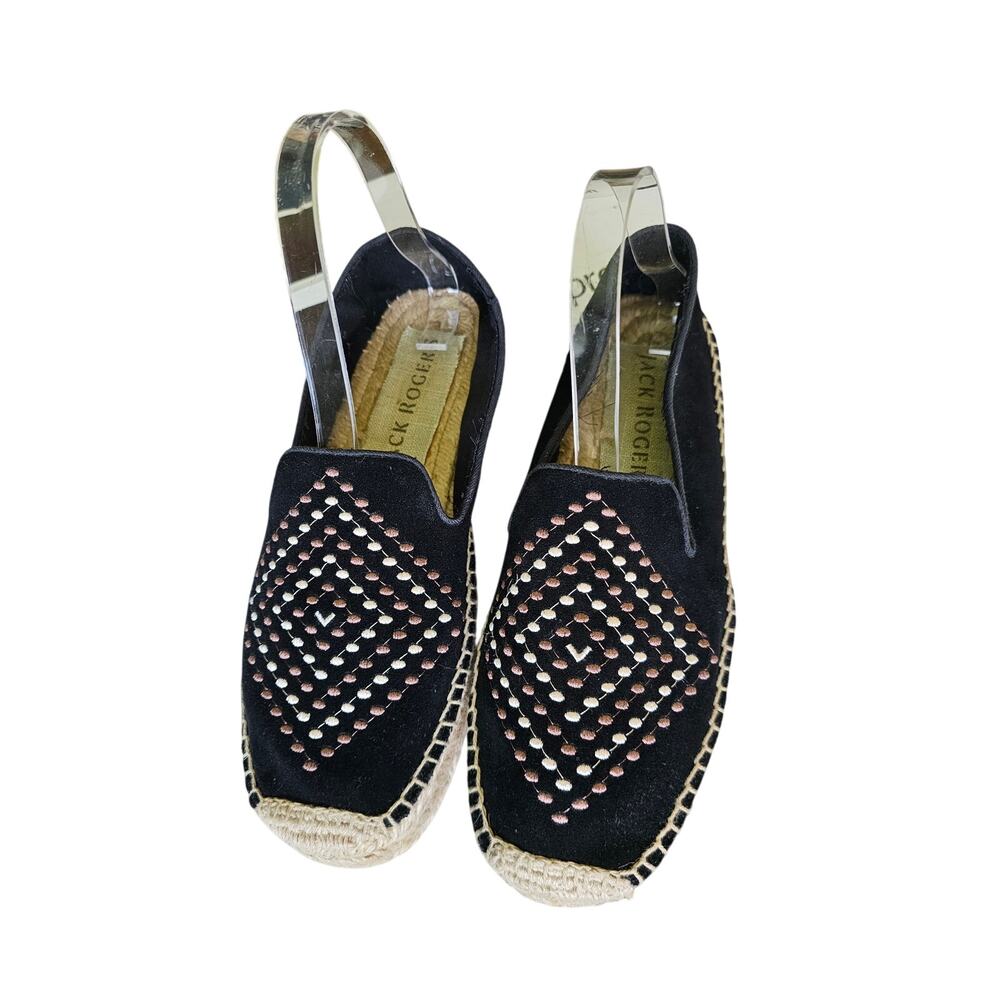 Jack Rogers Luna Black Suede  Espradille Slip-On Shoes Boho Hippie Indie EUC 8 - Picture 2 of 10